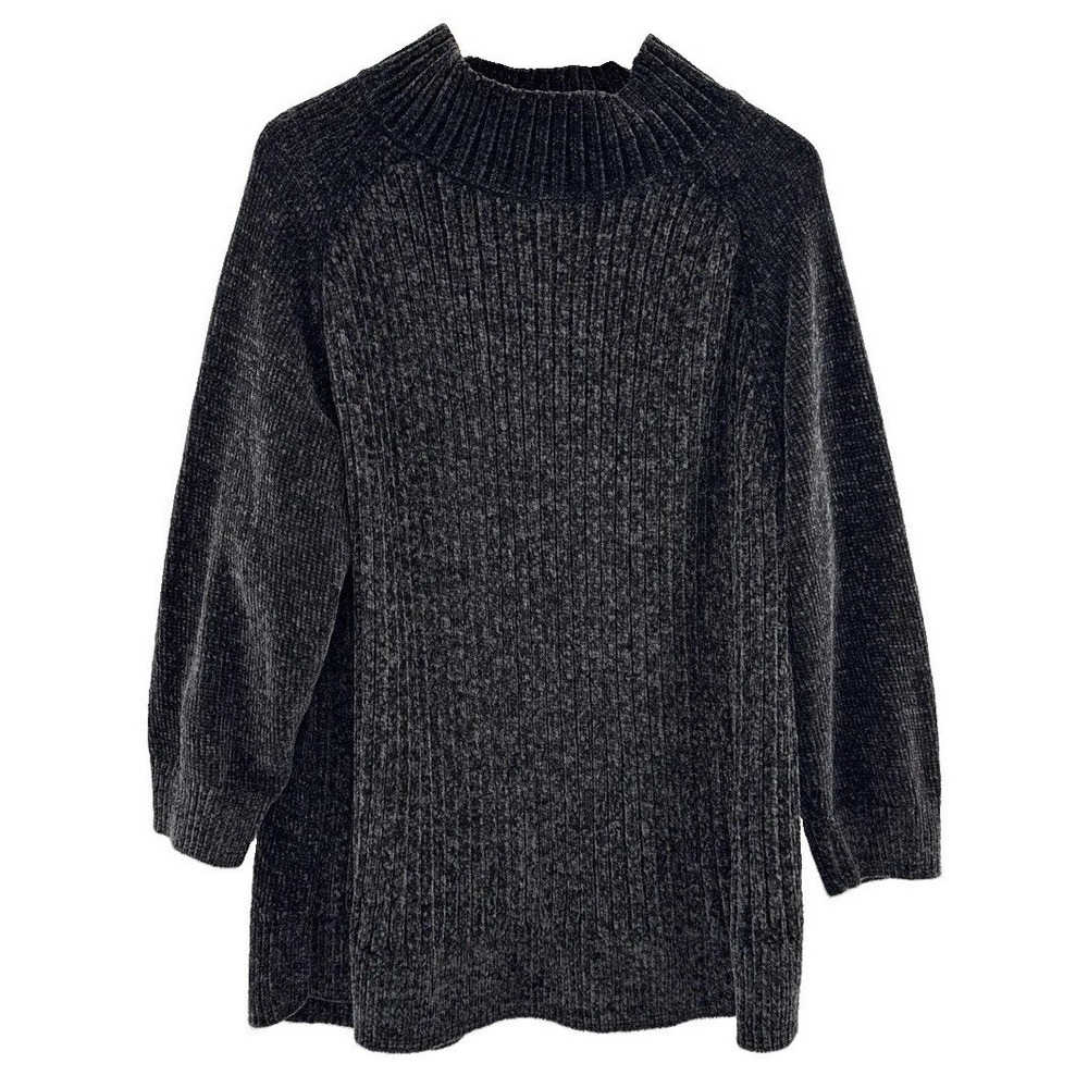 Terra & Sky Plus Size Charcoal Chenille Ribbed Mock Neck 3/4 Sleeve Sweater 4x